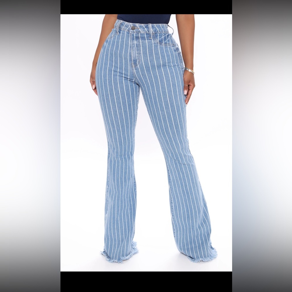Stripped flare bottom jeans